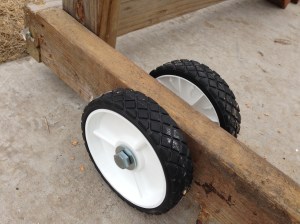 The outside of the wheels.