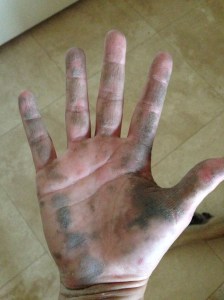 WEAR GLOVES WHEN APPLYING POLYURETHANE CAULK/SEALANT! I still have this on my hands as I type. I wore gloves the next time I had to use the caulk gun. And I have been wearing gloves to handle food all week too, lol. LESSON LEARNED!